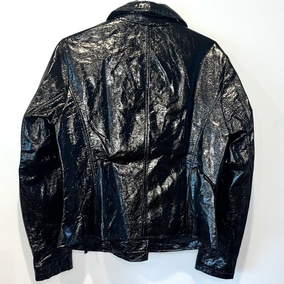 Forever 21+Women’s Black High Gloss Faux Leather Zipper Moto Jacket Size 14 NWOT - Picture 7 of 10